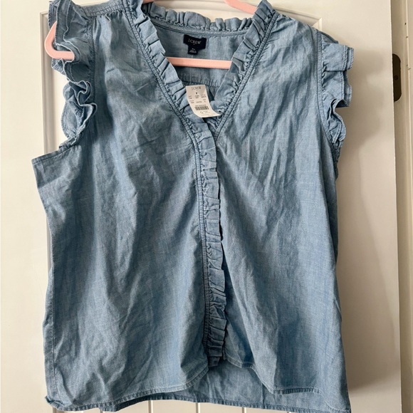 NWT J Crew Ruffle Sleeveless Vista Blue Wash  top SZ XL - Picture 3 of 8
